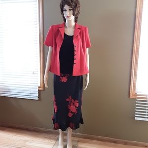 STUDIO I #258 Set Skirt,Jacket,Top Sz 6 Preowned Good Condition Red/Black